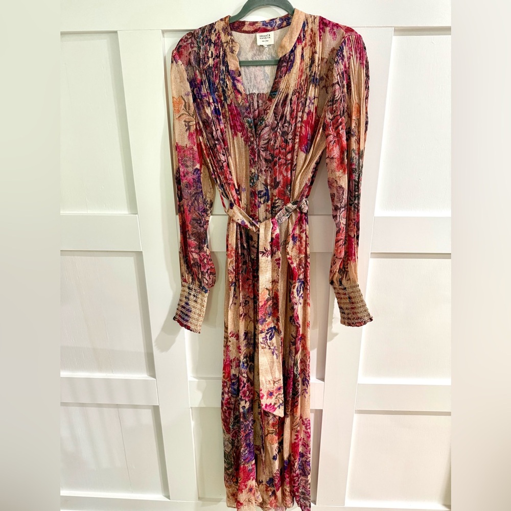Hemant & Nandita Tara Sheer Floral Metallic Maxi Shirt Dress – M - Picture 4 of 8